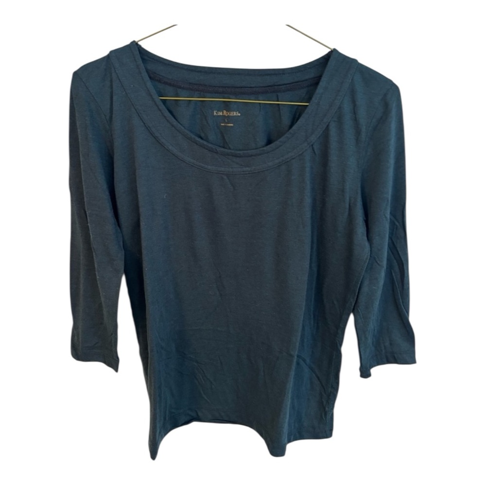 Kim Rogers 3/4 Sleeve Soft Dusty Blue Crew Neck Casual Top Size Large